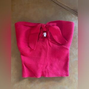 Red Ribbed Knit Bow Top